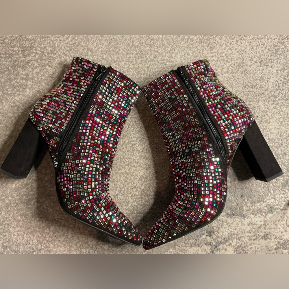 Wild Pair Ingrid Multi-Color Rhinestone Bling Ankle Booties - NIB - Size 8 - Picture 8 of 16